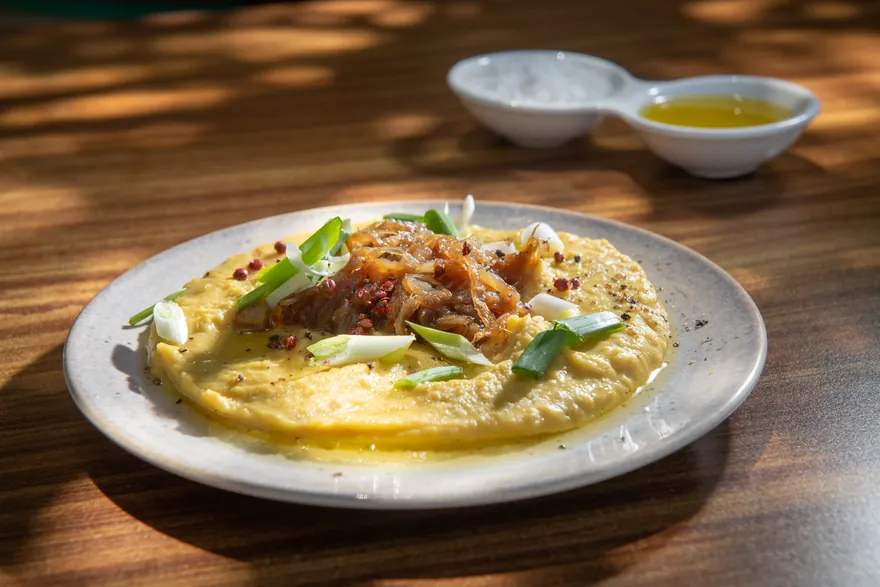 Cretan fava with caramelised onions at Riviera Restaurant Stalida Crete
